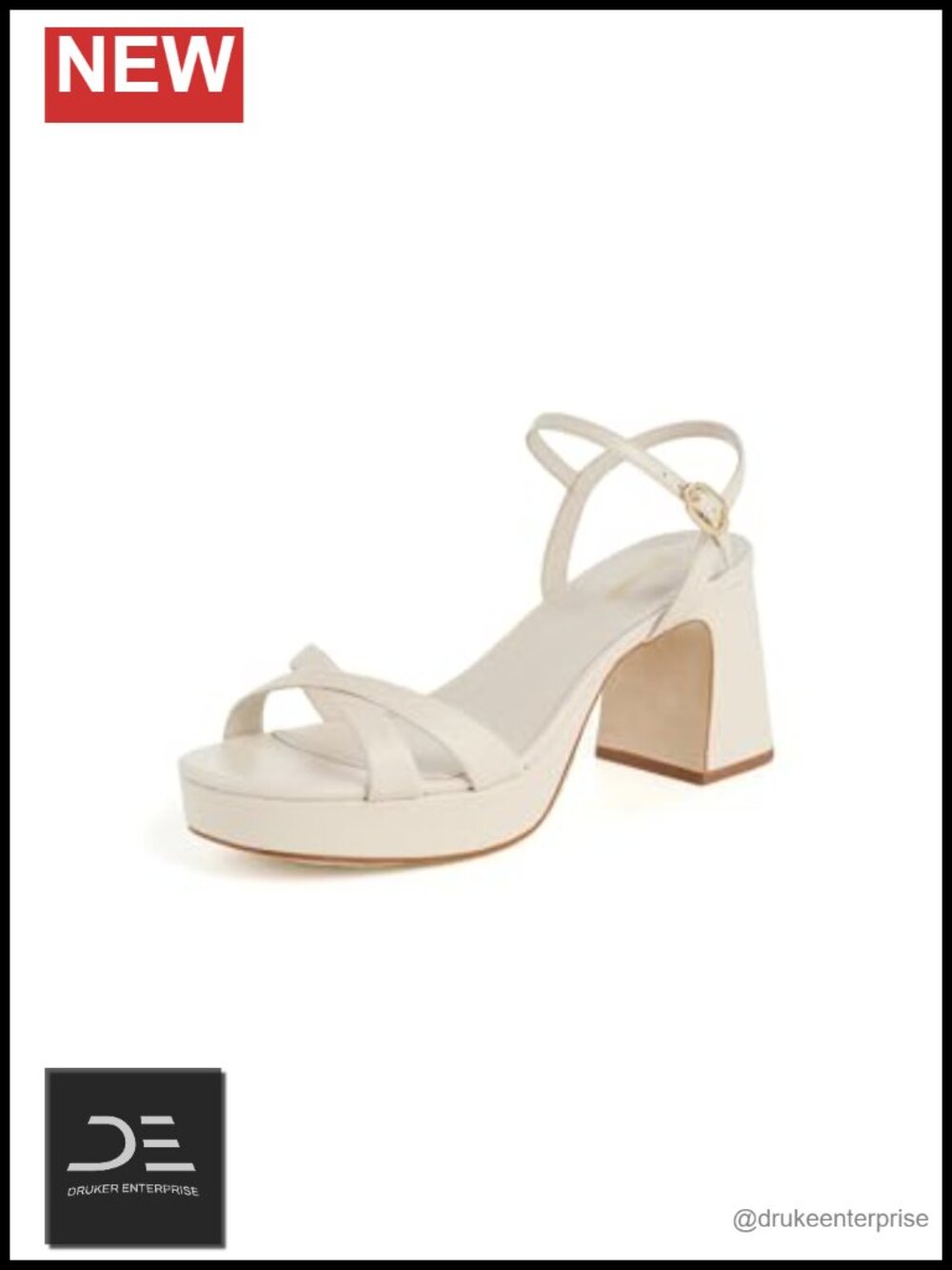 Larroude Women's Bianca Leather Block Heel Sandals Ankle Strap